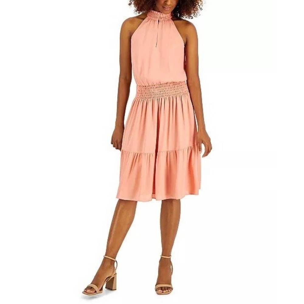 Women's Summer Halter Sleeveless Dress Size Medium Coral, Peach, Orange Color